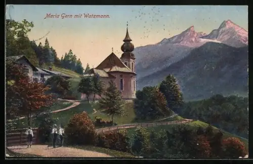 AK Maria Gern, Kirche mit Watzmann