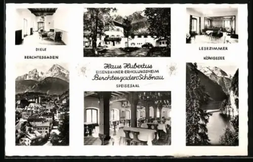 AK Berchtesgaden-Schönau, Haus Hubertus, Diele, Speisesaal, Lesezimmer