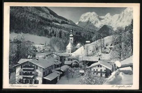 AK Ramsau / Berchtesgaden, Verschneite Ortsansicht