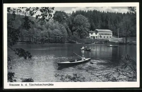 AK Niederfischbach, Gasthaus Tüschebachsmühle von Emil Kaiser, Stausee
