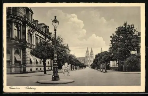 AK Landau / Pfalz, Südring, Strassenszene mit Blick auf Kirche