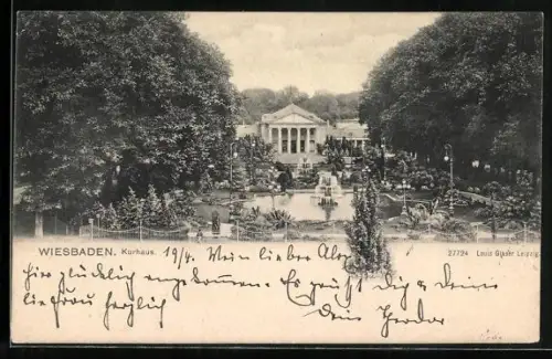 AK Wiesbaden, Kurhaus, Gartenanlage, Brunnen