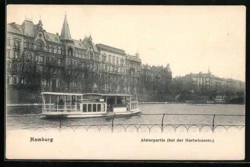 AK Hamburg-Uhlenhorst, Alsterpartie bei der Hartwicusstrasse