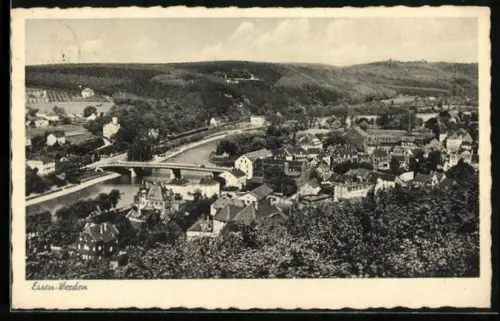 AK Essen-Werden, Gesamtansicht mit Brücke und Ruhr