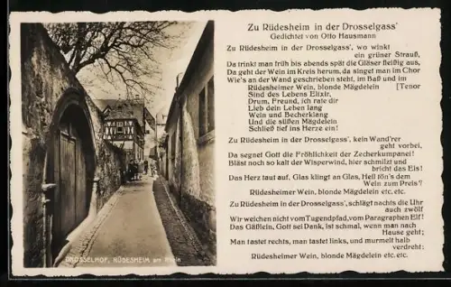 AK Rüdesheim am Rhein, Drosselhof, Gedicht von Otto Hausmann