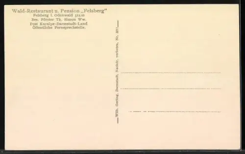 AK Felsberg i. Odenwald, Wald-Restaurant und Pension Felsberg, Winteransicht