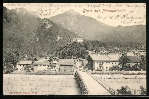 AK Marquartstein, Ortsansicht mit Brücke