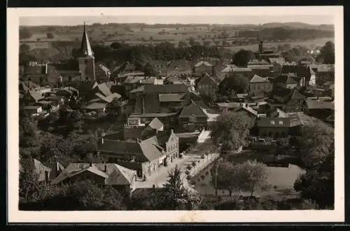 AK Lütjenburg /Ostholstein, Ortsansicht mit Kirche und Teich