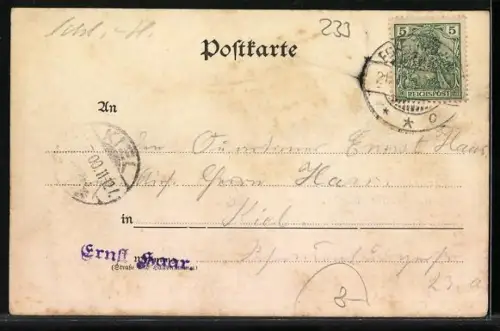 AK Eckernförde, Hafenansicht mit Segelbooten und Stadtpanorama