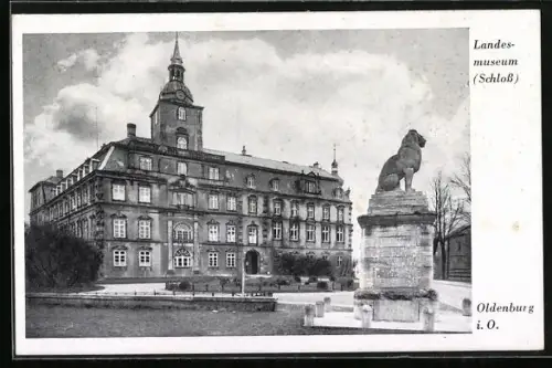 AK Oldenburg i. O., Landesmuseum, Schloss, Löwendenkmal