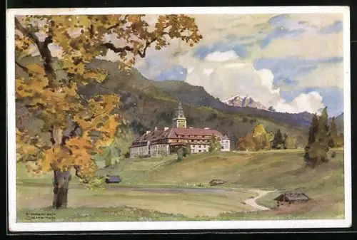 Künstler-AK Elmau, Schloss Elmau von Westen