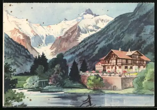 Künstler-AK Oberstdorf /Allgäu, Erholungsheim der NSKOV Christlessee