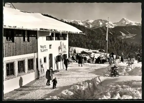AK Ramsau / Berchtesgaden, Schwarzeck, Berggasthof Nutzkaser, Skizentrum Ramsau-Schwarzeck, Bergpanorama