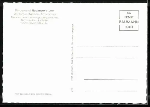 AK Ramsau / Berchtesgaden, Schwarzeck, Berggasthof Nutzkaser, Skizentrum Ramsau-Schwarzeck, Bergpanorama