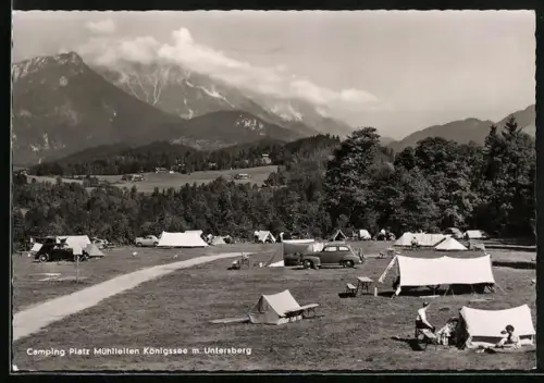 AK Königssee / Berchtesgaden, Königssee m. Untersberg, Camping Platz Mühlleiten