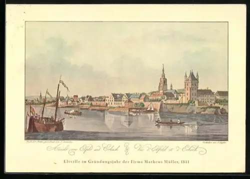 Künstler-AK Eltville, Ansicht von Eltville und Erbach am Rhein, 1811, Gründungsjahr Fa. Matheus Müller