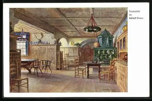 Künstler-AK Elmau /Klais, Schloss Elmau, Trinkstübl