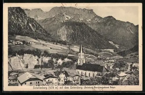 AK Schellenberg / Berchtesgaden, Ort mit Kirche und Untersberg