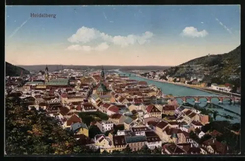 AK Heidelberg, Stadtansicht mit Neckar und Alte Brücke
