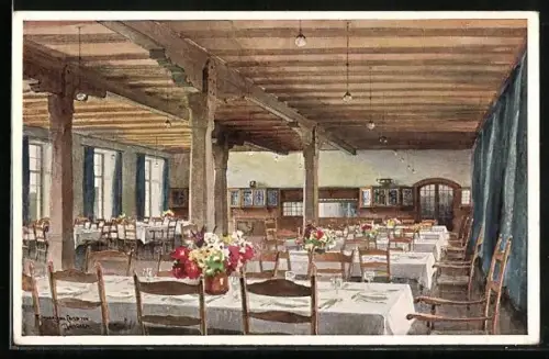 Künstler-AK Elmau /Klais, Schloss Elmau, Speisesaal