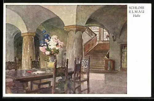 Künstler-AK Elmau /Klais, Schloss Elmau, Halle
