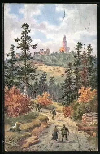 Künstler-AK Feldberg /Taunus, Aufstieg zum Feldberg, Herbstwald