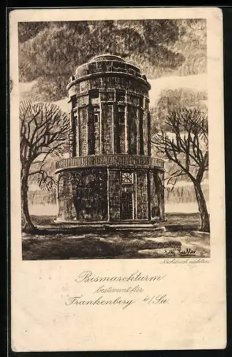 Künstler-AK Frankenberg i/Sa., Bismarckturm