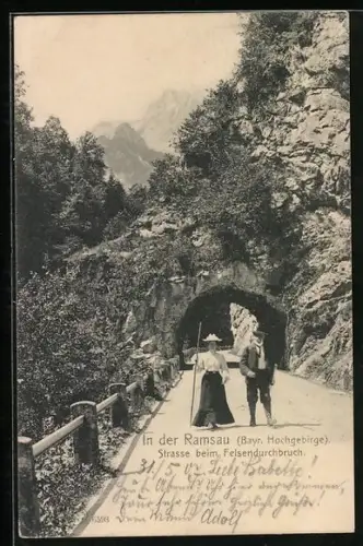 AK Ramsau / Berchtesgaden, Strasse beim Felsendurchbruch