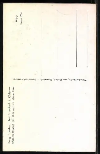 AK Neustadt /Odenw., Burg Breuberg, Brückenübergang mit Blick auf die obere Burg