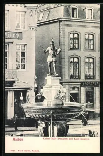 AK Aachen, Kaiser Karl-Denkmal mit Laufbrunnen