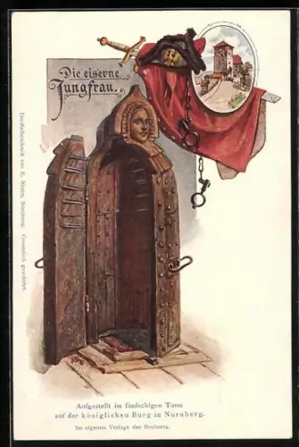 AK Nürnberg, Eiserne Jungfrau in der Burg, Fünfeckiger Turm, Ketten