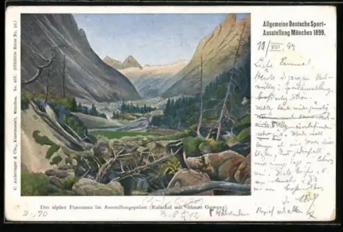 Künstler-AK München, Allg. Deutsche Sport-Ausstellung 1899, Alpines Panorama