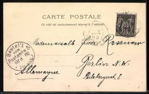 Lithographie Paris, Exposition Universelle 1900, Ausstellung, Palais des Armées de Terre & de Mer, Soldaten mit Pferd