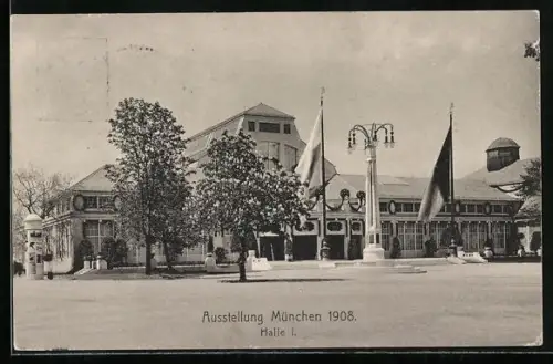 AK München, Ausstellung 1908, Blick auf Halle I.