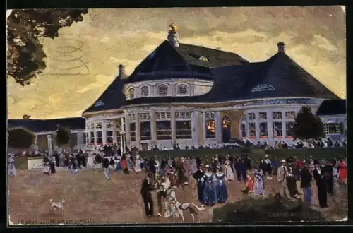 Künstler-AK Claus Bergen: München, Ausstellung 1908, Haupt-Restaurant