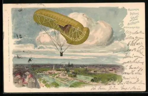 Lithographie München, Allgemeine Deutsche Sport-Ausstellung 1899, Ballon