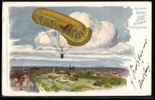 Lithographie München, Allgemeine Deutsche Sport-Ausstellung 1899, Ballon