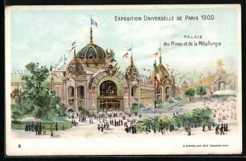 Lithographie Paris, Exposition Universelle 1900, Palais des Mines et de la Métallurgie