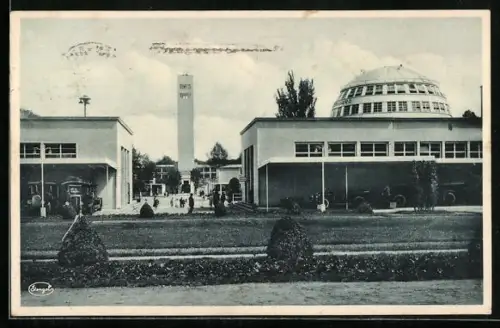 AK Dresden, Ausstellung Jahresschau Deutscher Arbeit, Teilgelände mit Aussichtsturm und Kugelhaus