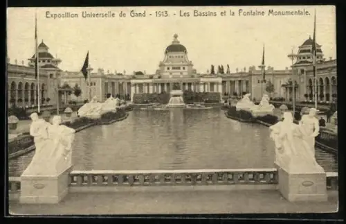 AK Gand, Exposition Universelle 1913, Les Bassins et la Fontaine Monumentale, Ausstellung
