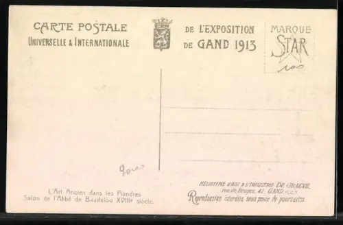 AK Gand, Exposition Universelle & Internationale 1913, Salon de l` Abbè de Baudeloo XVII. siecle
