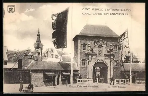 AK Brüssel, Gent. Wereld Tenttoonstelling, Gand. Exposition Universelle, Zicht oud Vlaendren