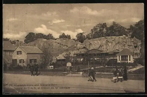 AK Bern, Schweizerische Landes Ausstellung 1914, Alpenklub Hütte und Scenerie Bahn