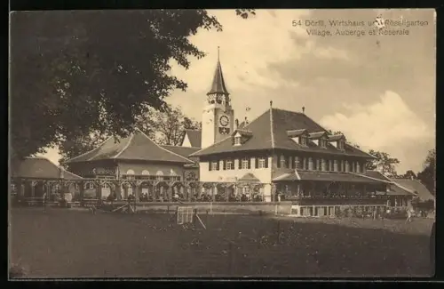 AK Bern, Schweizerische Landesausstellung 1914, Dörfli, Wirtshaus und Röseligarten