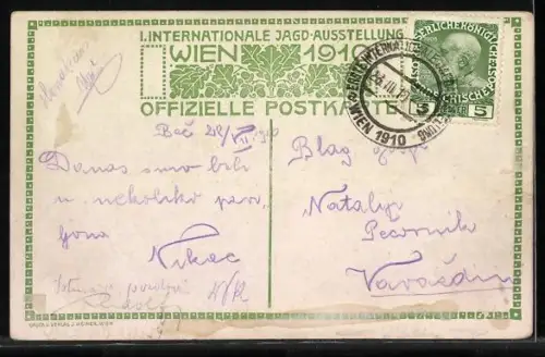 Künstler-AK Wien, Jagd-Ausstellung 1910, Kaiserl. Jagdschloss Mürzsteg