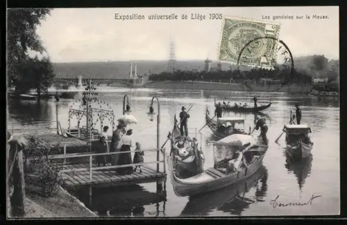 AK Liege, Exposition universelle 1905, Les gondoles sur la Meuse