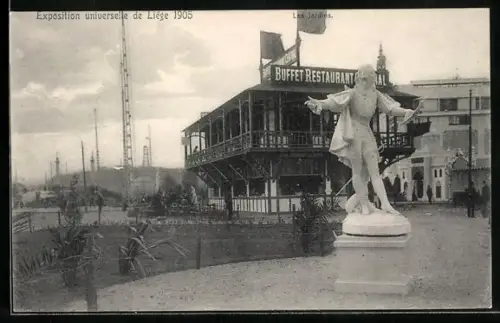 AK Liége, Exposition universelle 1905, les jardins et restaurant