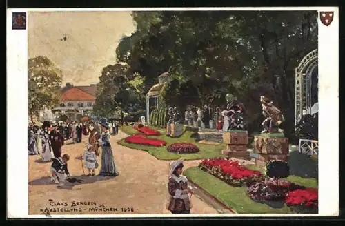 Künstler-AK Claus Bergen: München, Ausstellung 1908, Parkpartie