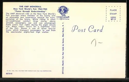 AK New York, Worlds Fair 1964-1965, The AMF Monorail, Ausstellung