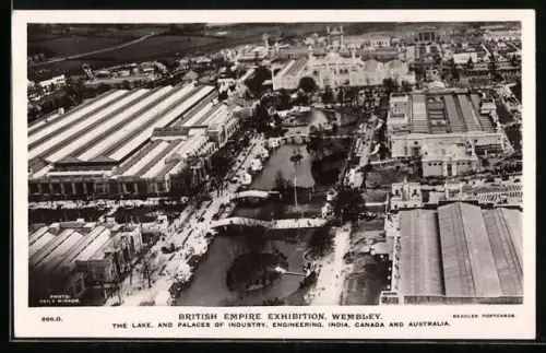 AK Wembley, British Empire Exhibition, The Lake and Palace of Industry, Engineering, India, Canada and Australia, Ausste